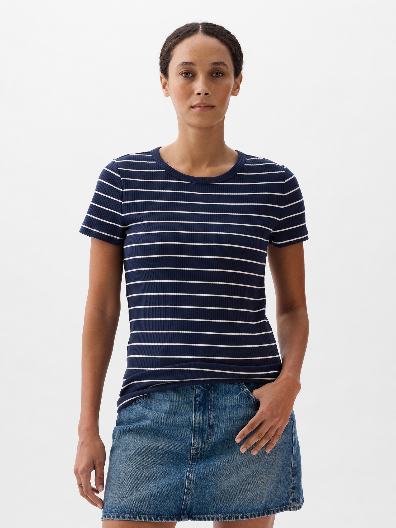Ribbed Stripe Crewneck T-Shirt