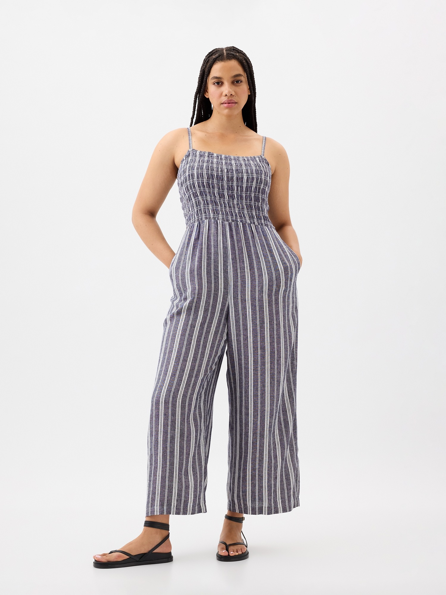 LinenBlend Smocked Jumpsuit Gap Factory