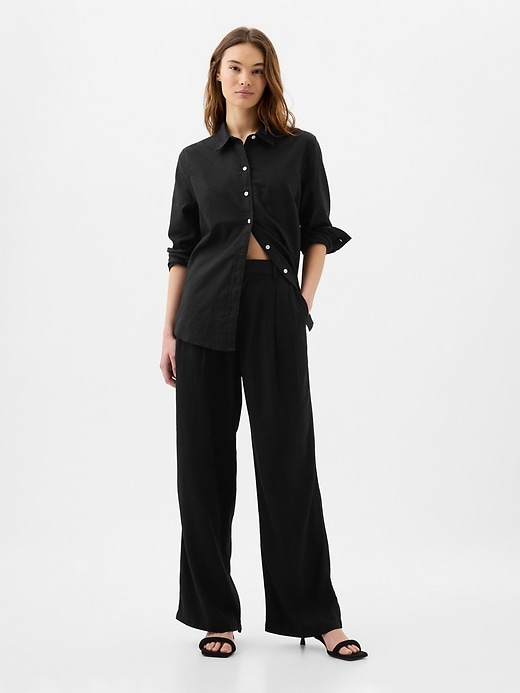 Image number 3 showing, Easy Wide-Leg Linen-Blend Trousers