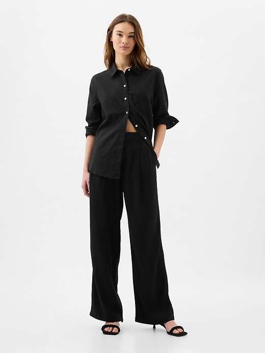 Image number 1 showing, Easy Wide-Leg Linen-Blend Trousers