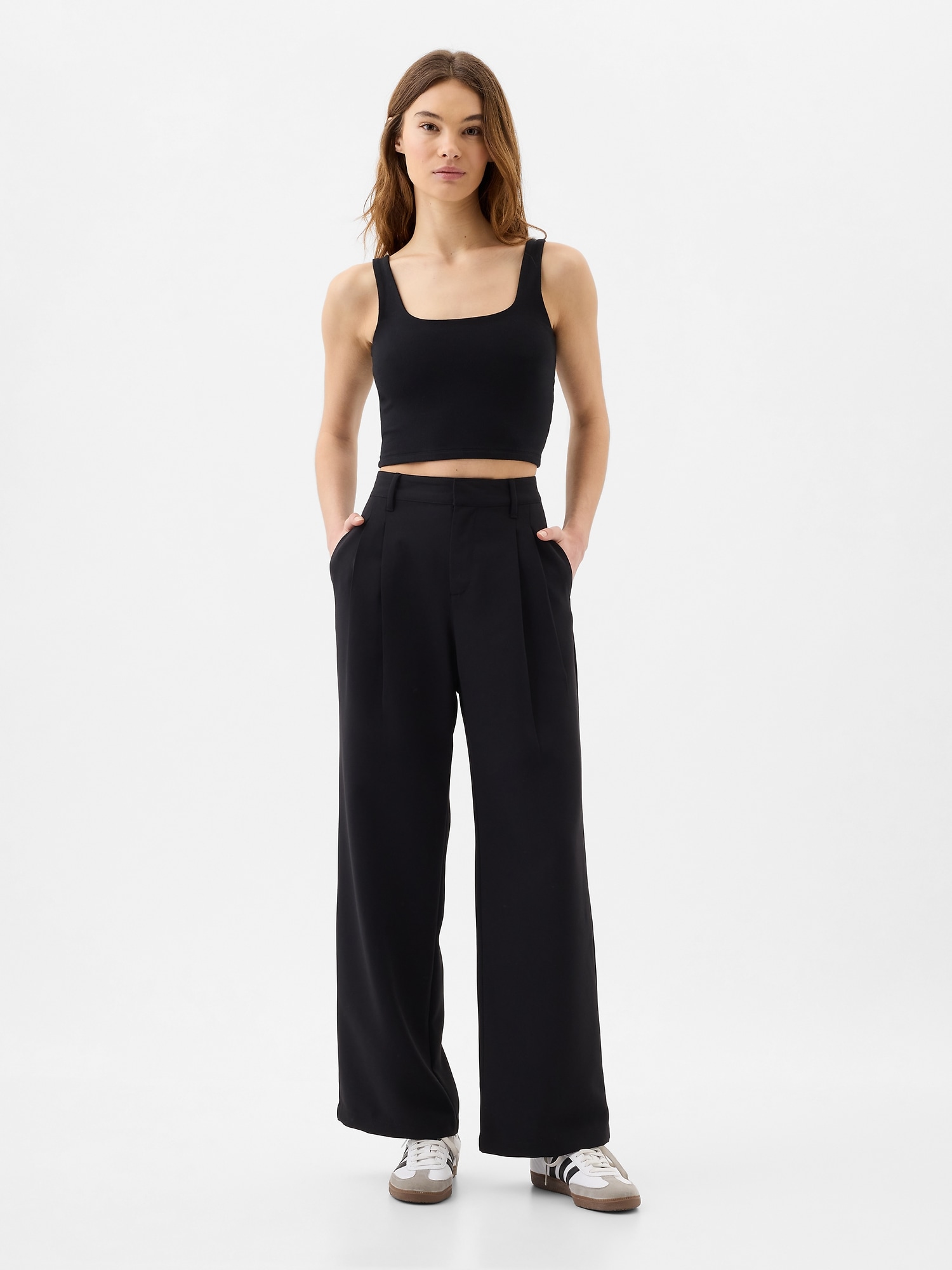 Wide Leg Crepe Trousers