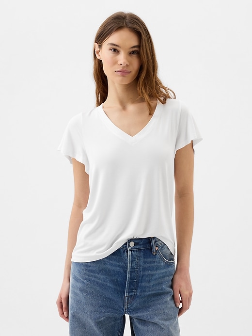 Image number 4 showing, Luxe Flutter Sleeve V-Neck T-Shirt