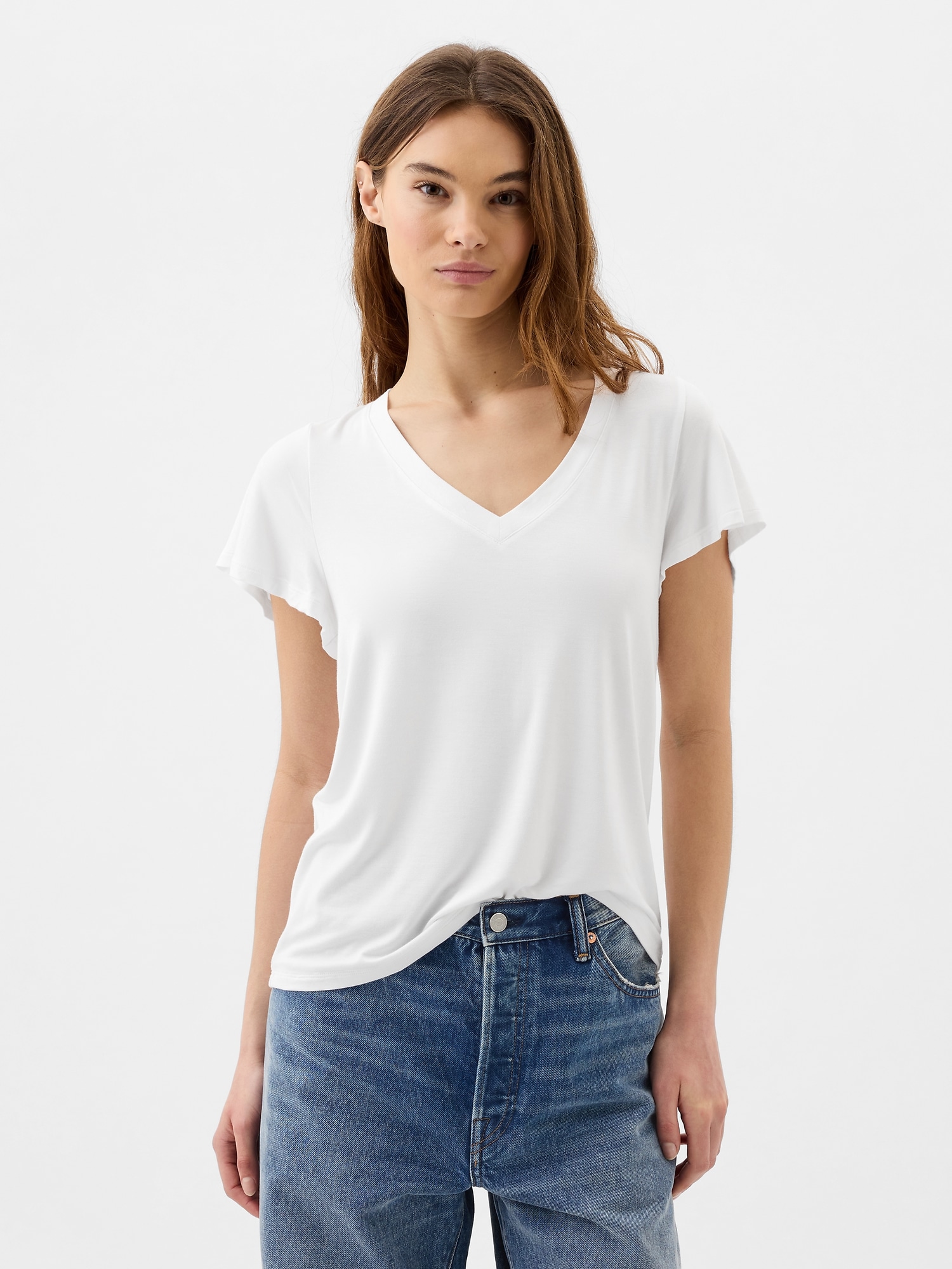 Luxe Flutter Sleeve V-Neck T-Shirt