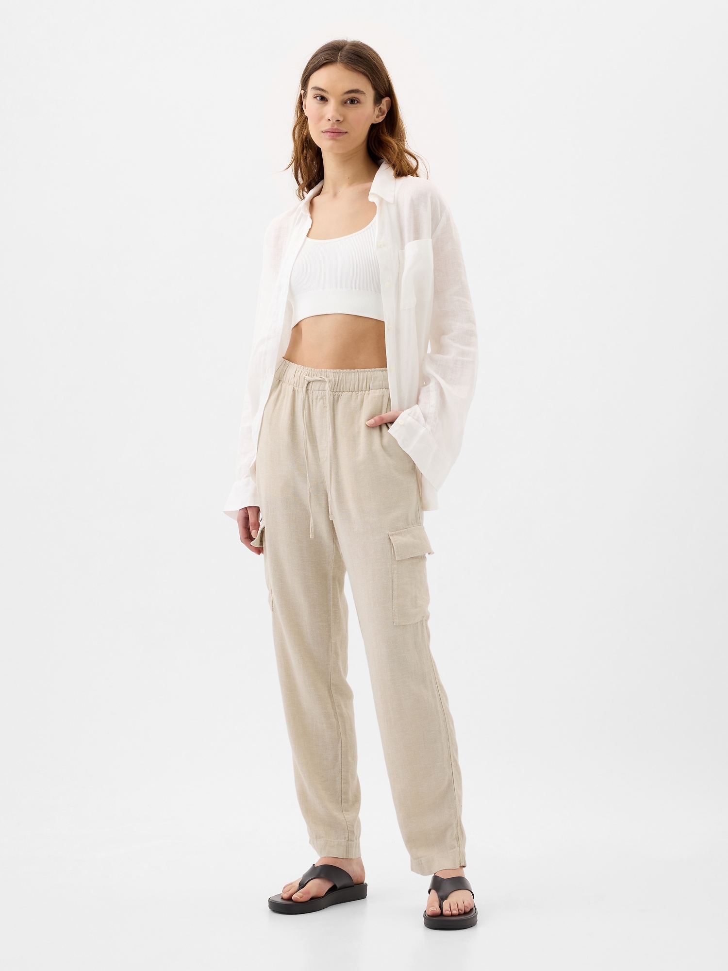 Mid Rise Easy Linen-Blend Pants