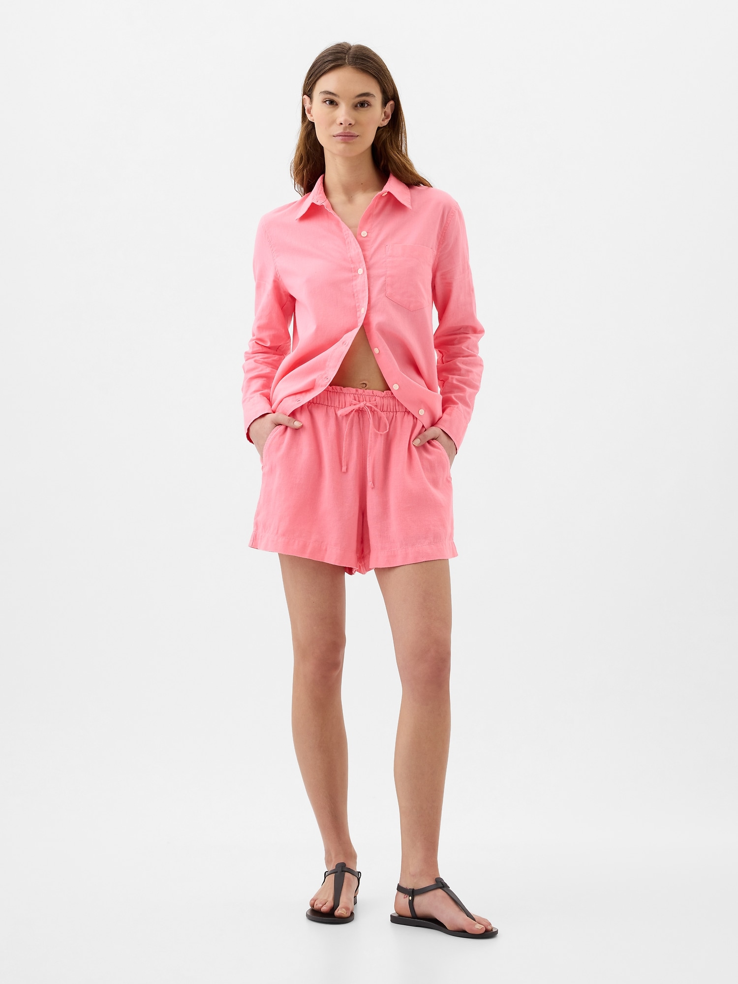 4" Mid Rise Easy Pull-On Linen-Blend Shorts