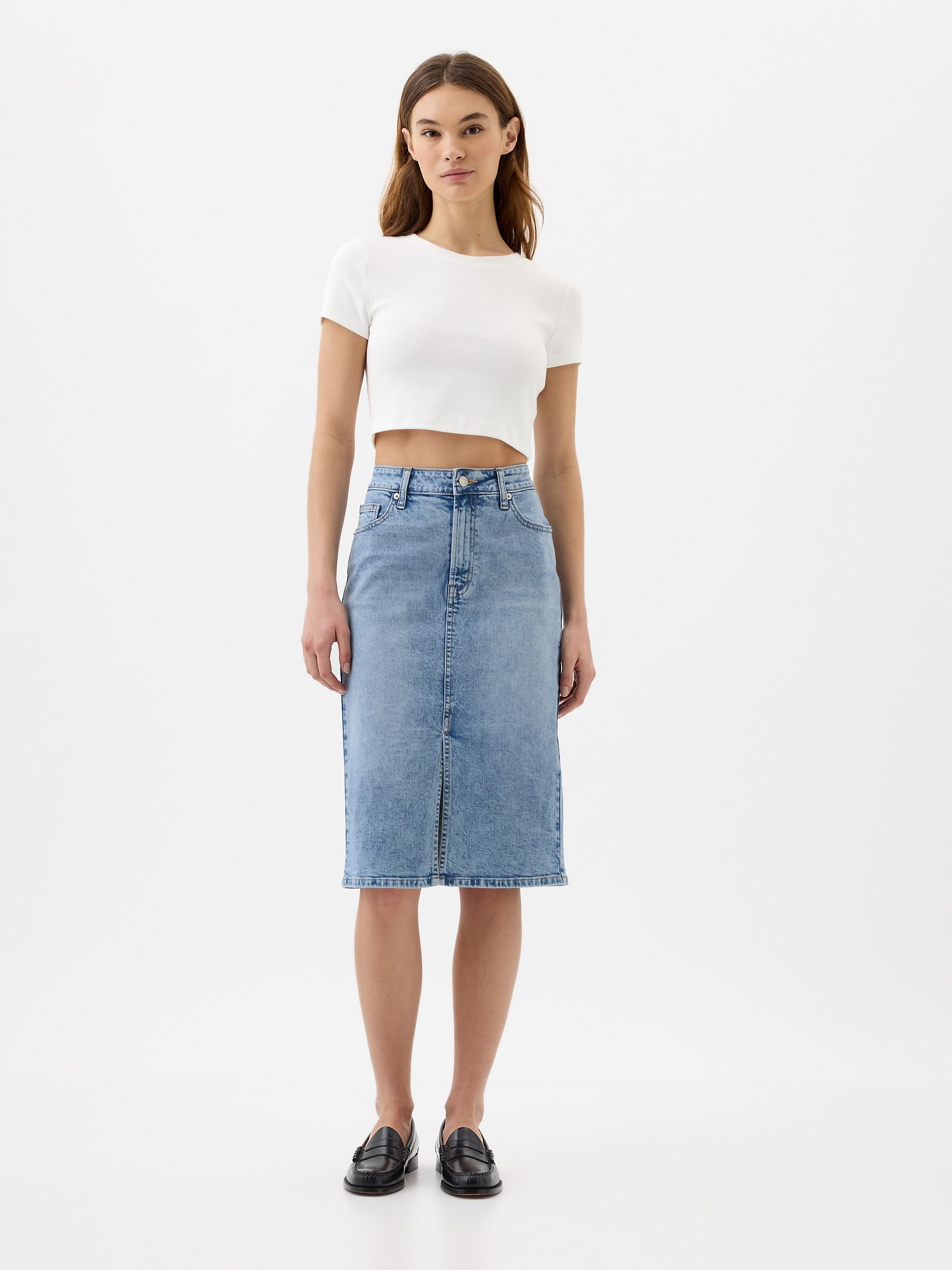 Denim Midi Pencil Skirt