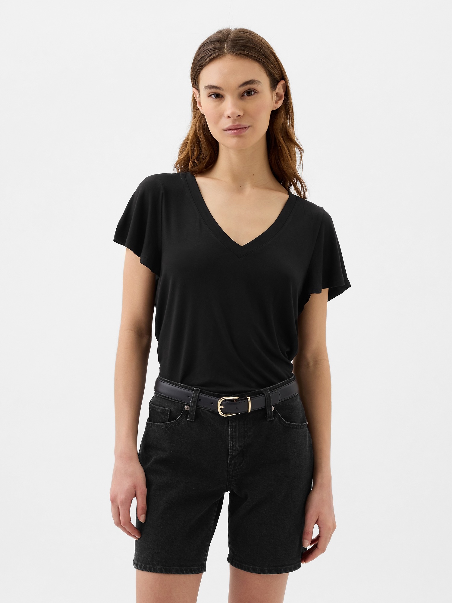 Luxe Flutter Sleeve V-Neck T-Shirt