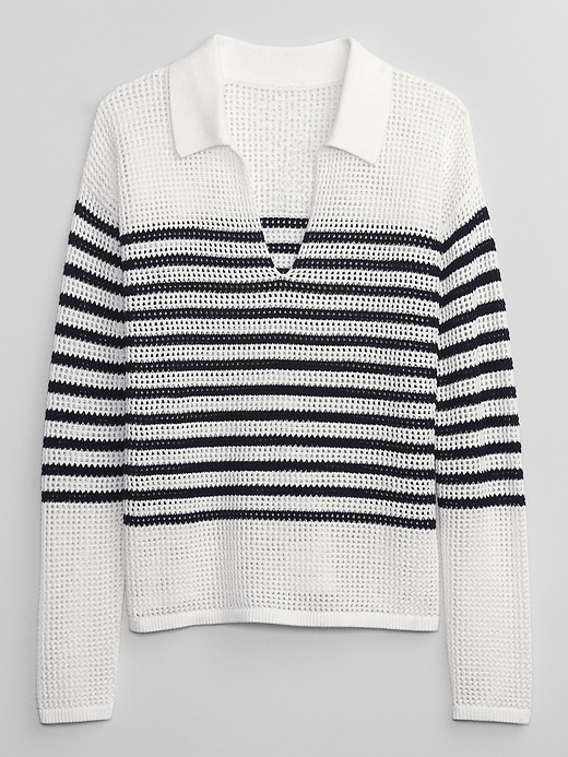 Image number 6 showing, Relaxed Stripe Crochet Collared Sweater