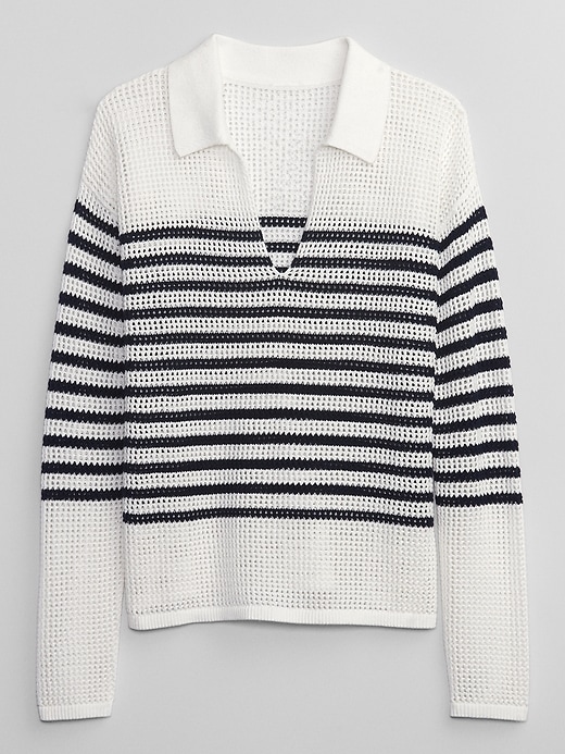 Image number 3 showing, Relaxed Stripe Crochet Collared Sweater