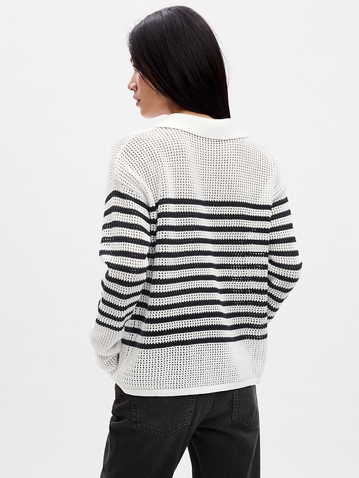 Image number 2 showing, Relaxed Stripe Crochet Collared Sweater