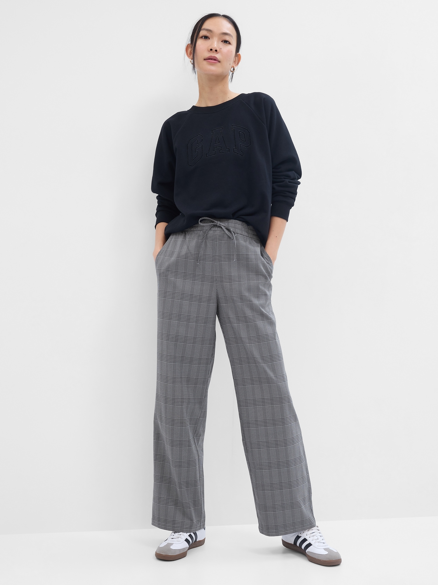 Mid Rise Easy Wide-Leg Twill Pants