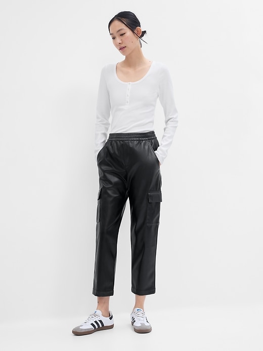 Image number 1 showing, Mid Rise Easy Vegan-Leather Cargo Pants