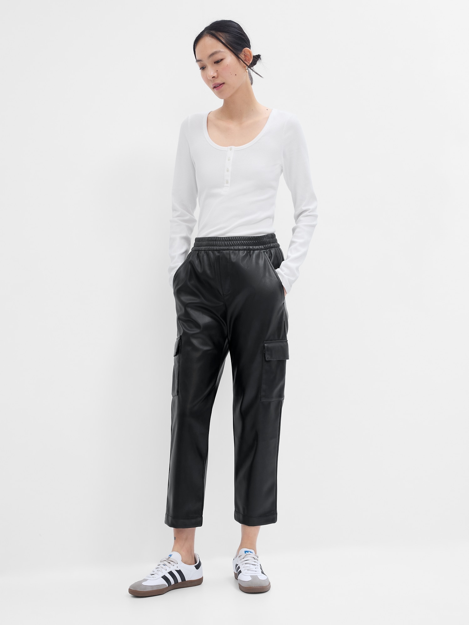 Mid Rise Easy Vegan-Leather Cargo Pants