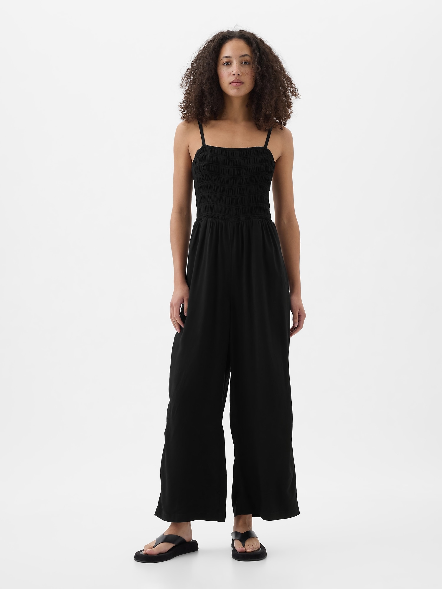 Smocked Wide-Leg Jumpsuit