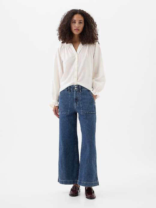 Image number 1 showing, High Rise Wide-Leg Utility Crop Jeans