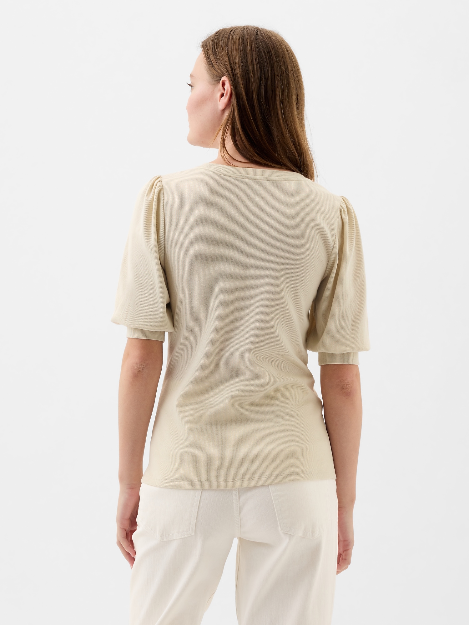 Fitted Ribbed Henley Puff Sleeve Top Gap Factory
