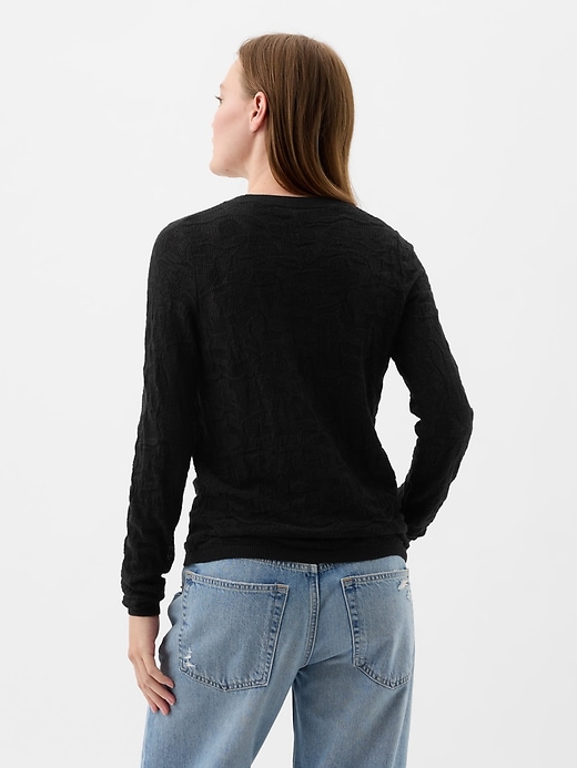 Image number 2 showing, Floral Mixed-Stitch Crewneck Sweater