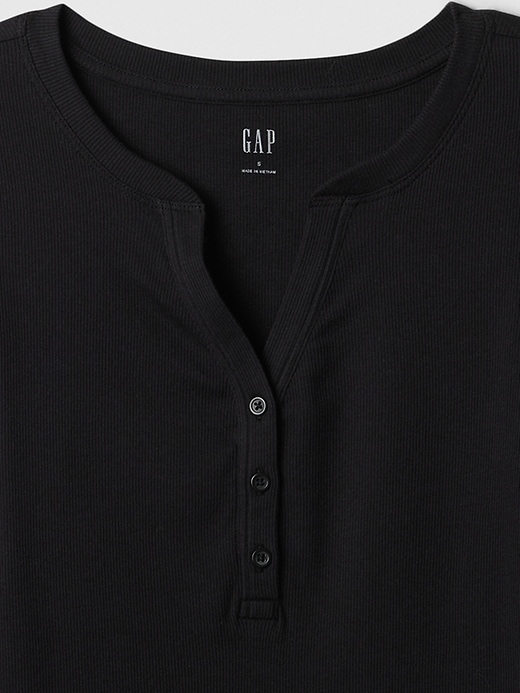 Image number 7 showing, Fitted Ribbed Henley Puff Sleeve Top