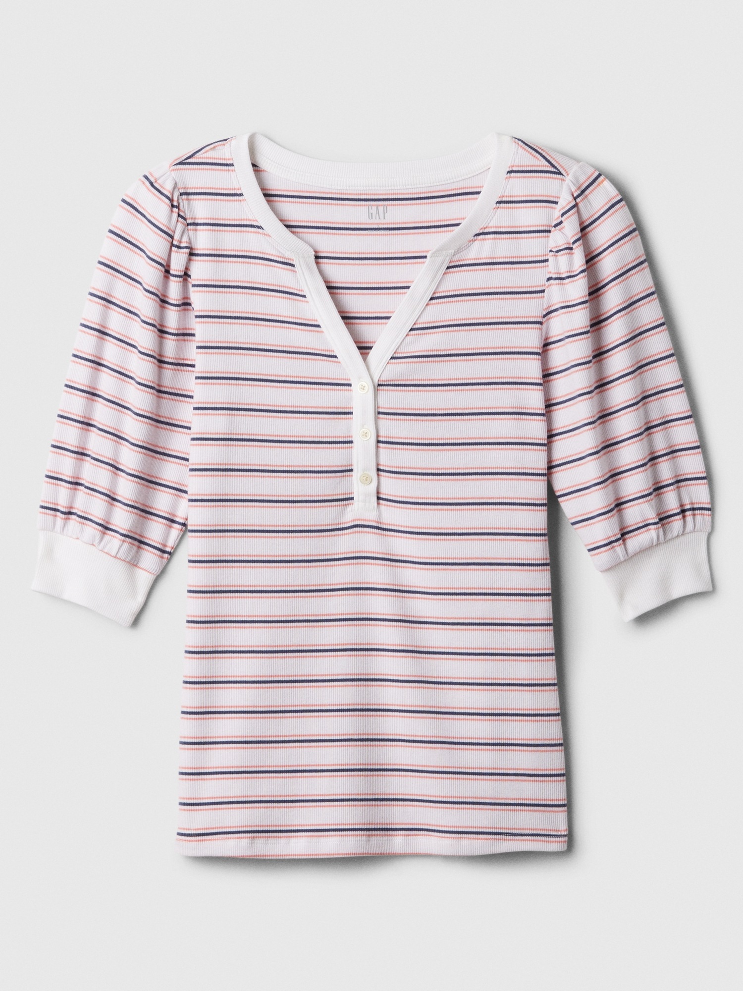Fitted Ribbed Henley Puff Sleeve Top Gap Factory