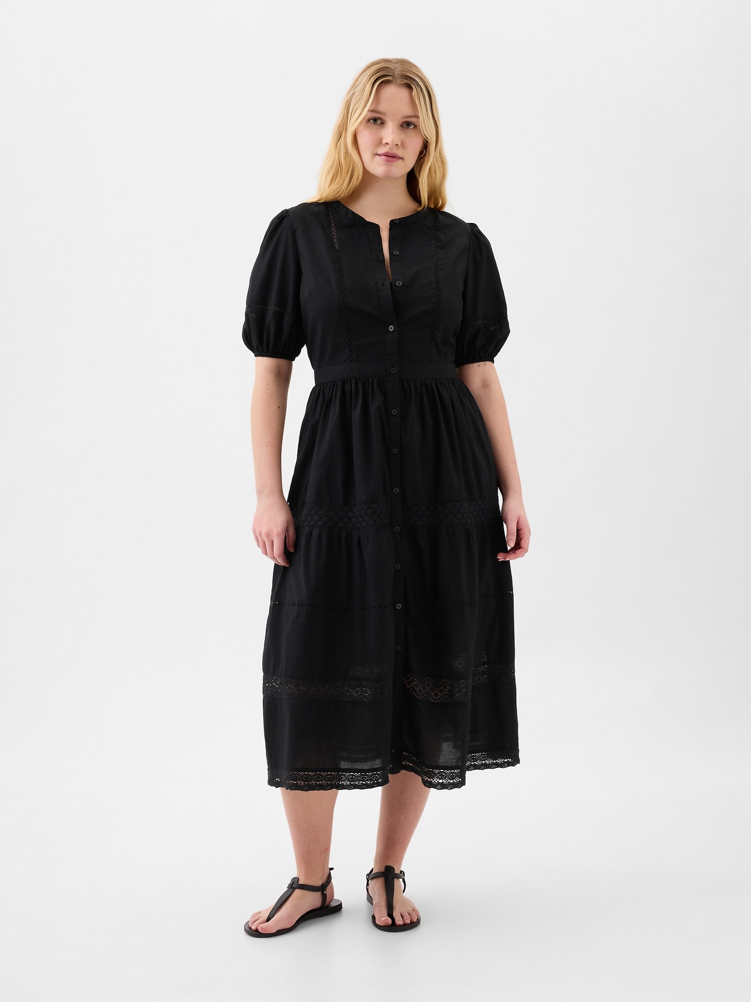 Puff Sleeve Lace Midi Dress | Gap Factory