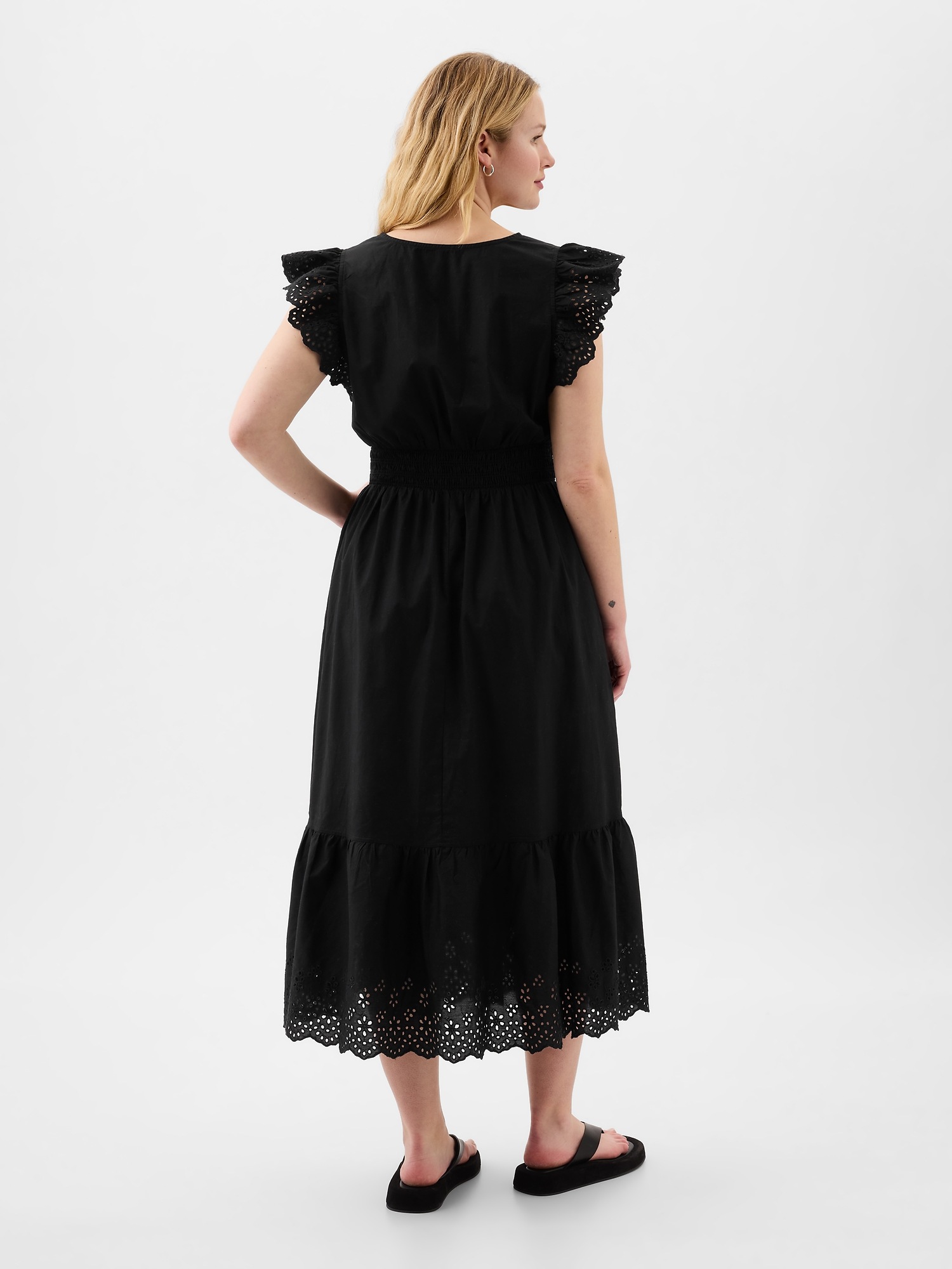 Eyelet Flutter Sleeve Midi Dress Gap Factory