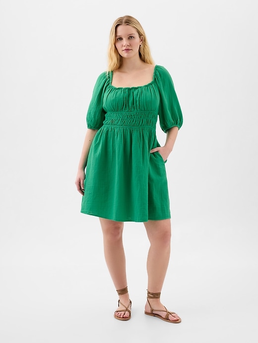 Gauze Smocked Squareneck Mini Dress | Gap Factory