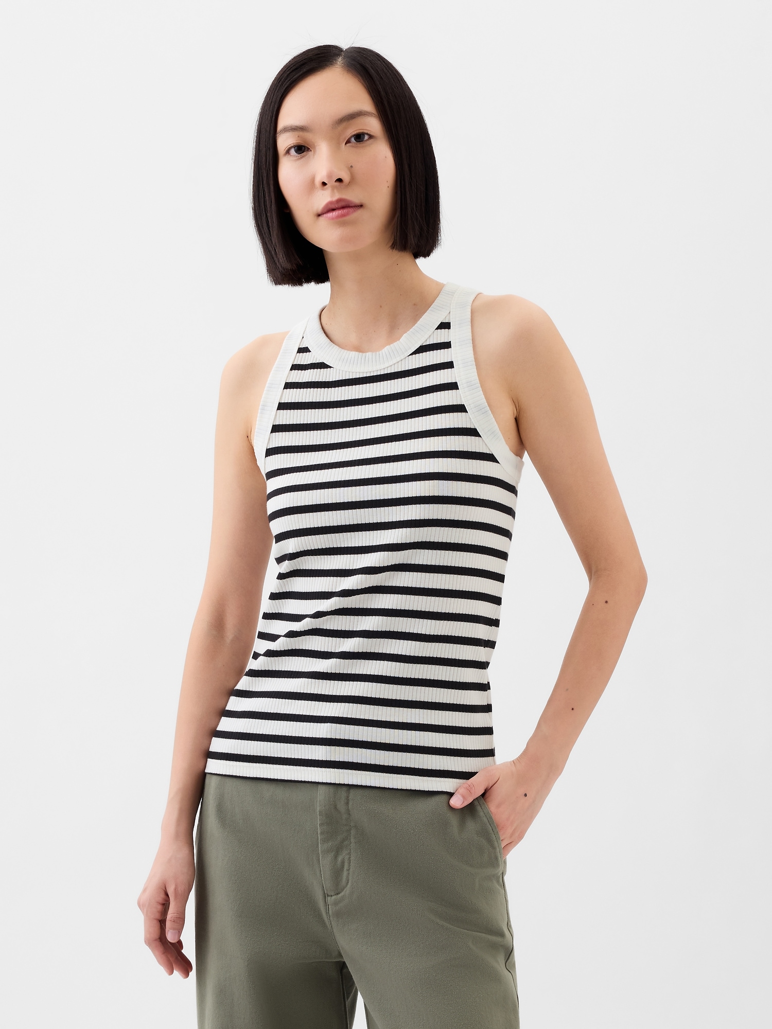 Ribbed High Neck Tank