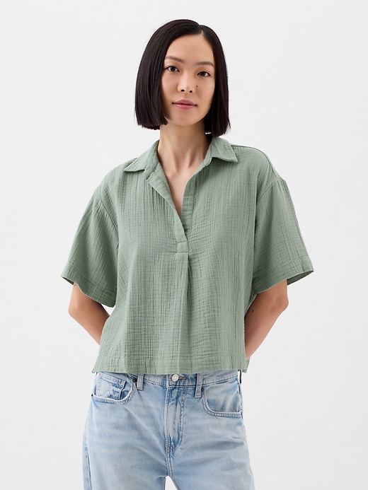Image number 1 showing, Relaxed Gauze Popover Top
