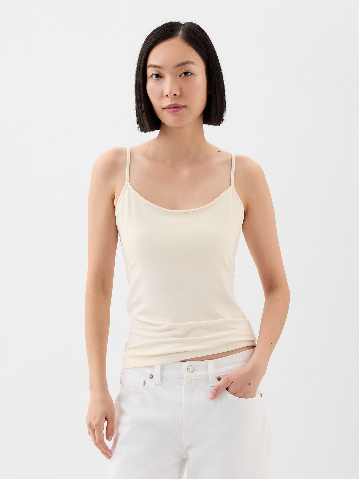 Long Cotton Camisole Tank Top with Built in Bra for Women Basic Cami with  Shelf Bra Tank Tops Undershirt