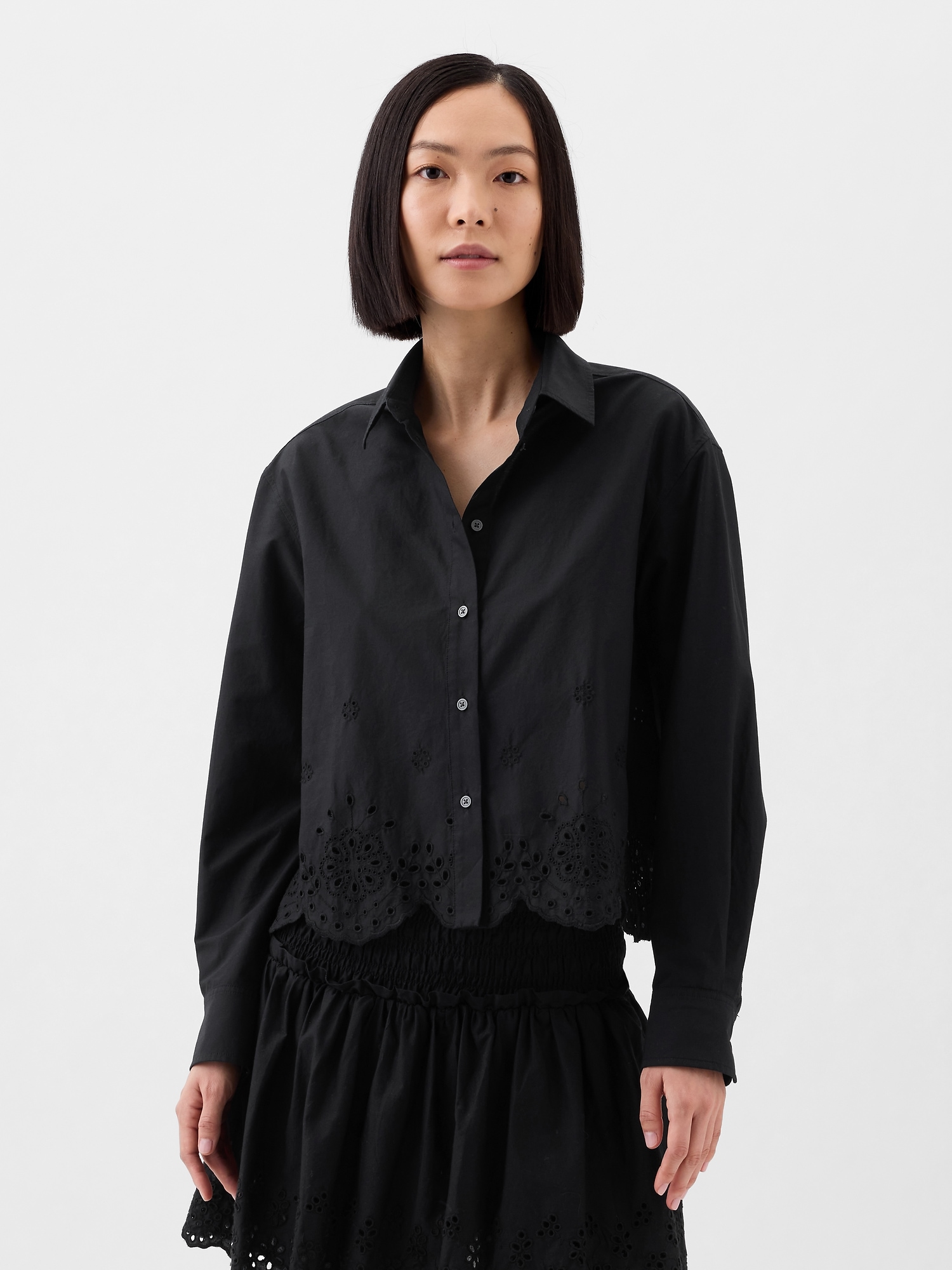 Cropped Eyelet Shirt