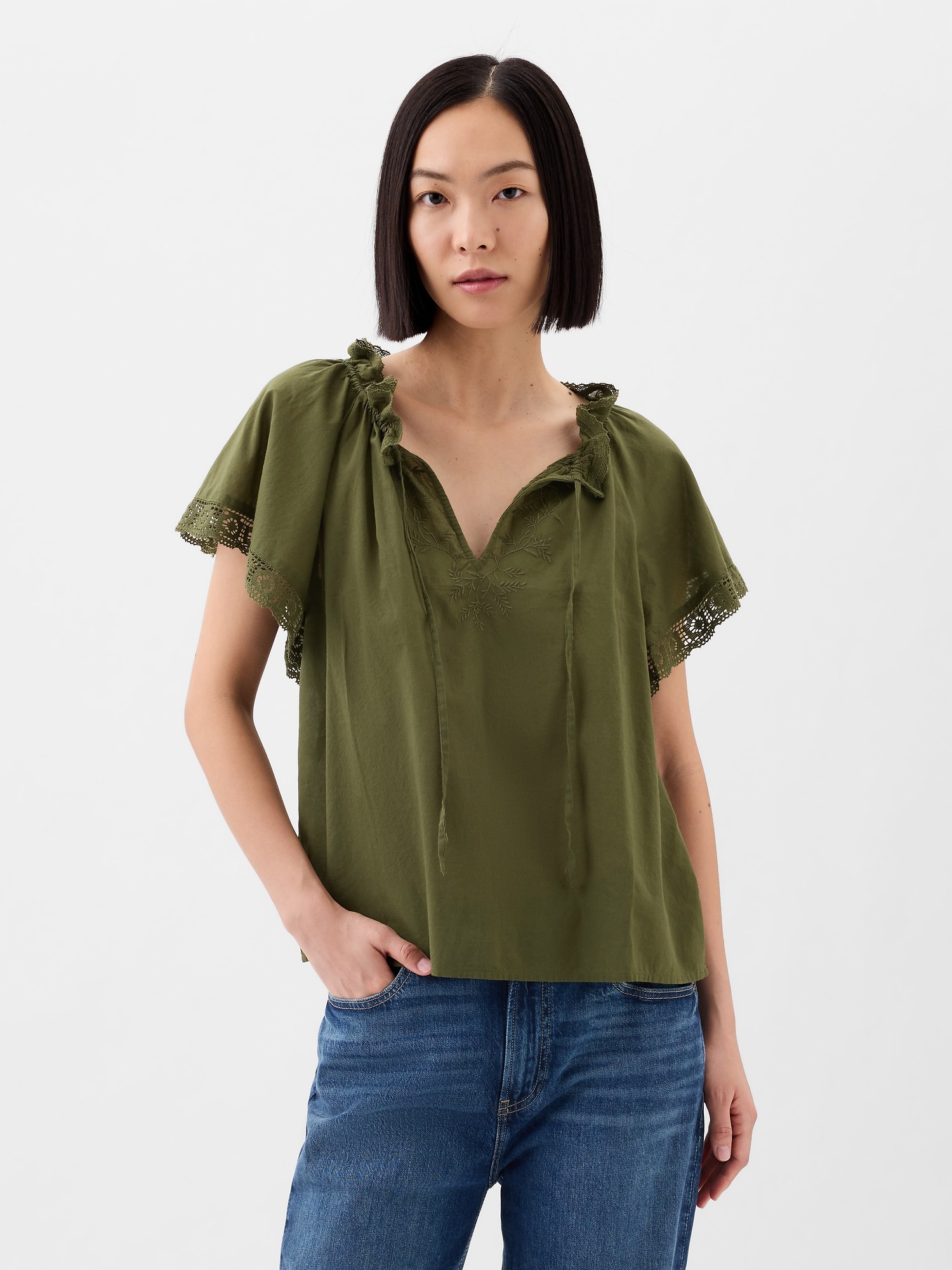 Splitneck Lace Top | Gap Factory