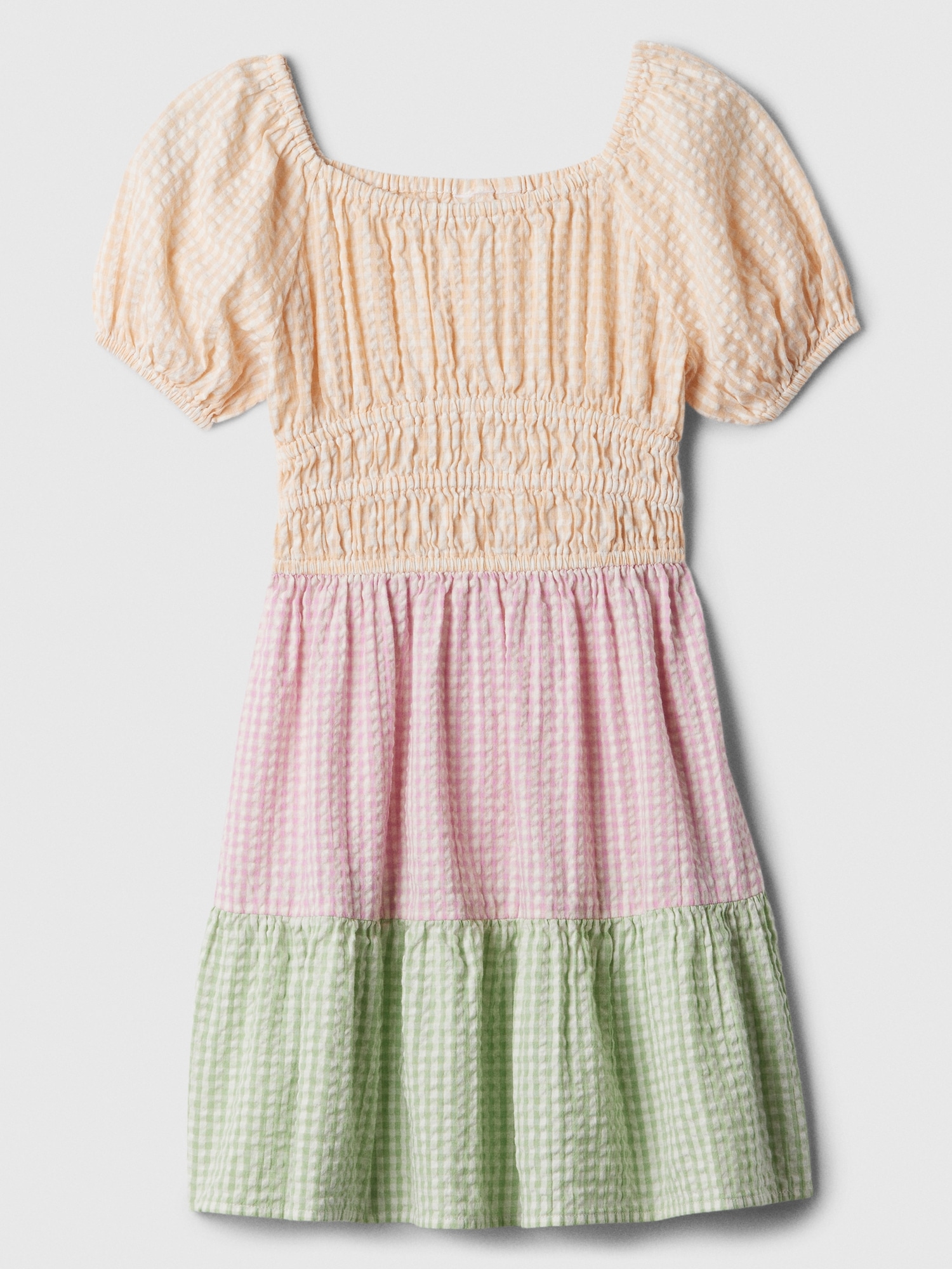 Kids Tiered Poplin Puff Sleeve Dress