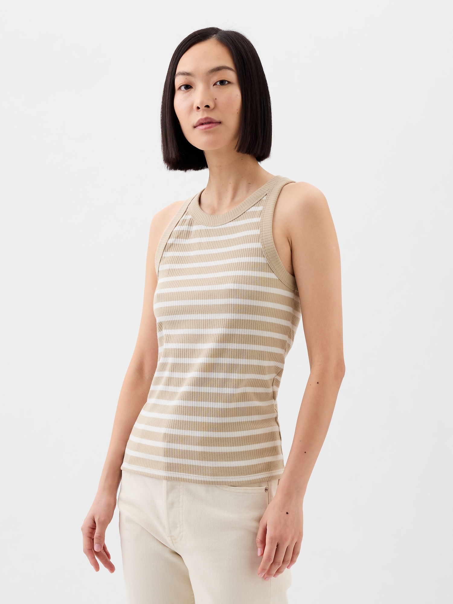 Ribbed High Neck Tank