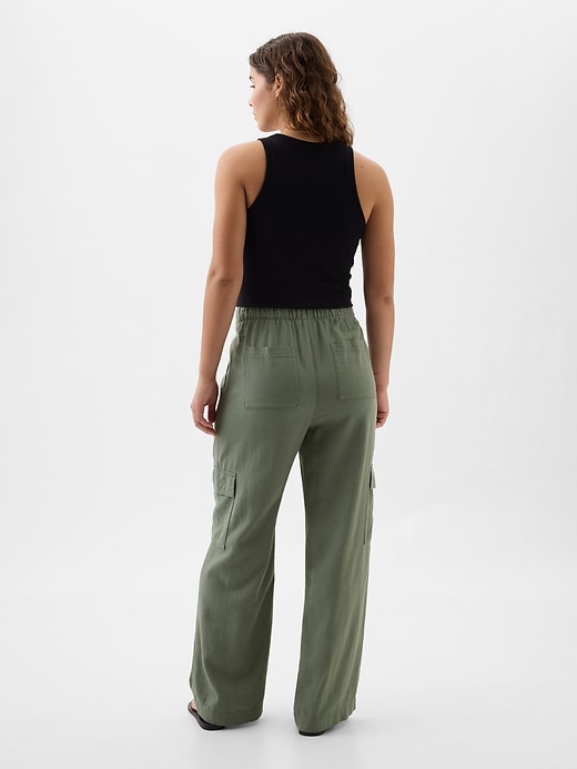 Image number 2 showing, Linen-Blend Wide-Leg Cargo Pull-On Pants