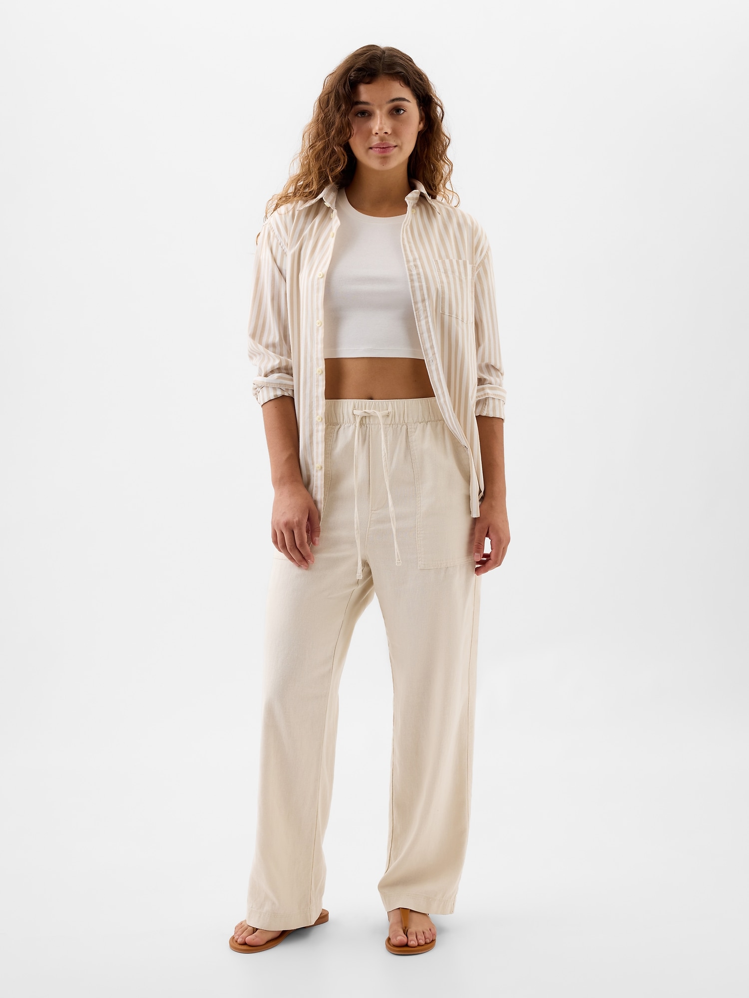 Linen-Blend Wide-Leg Pull-On Pants