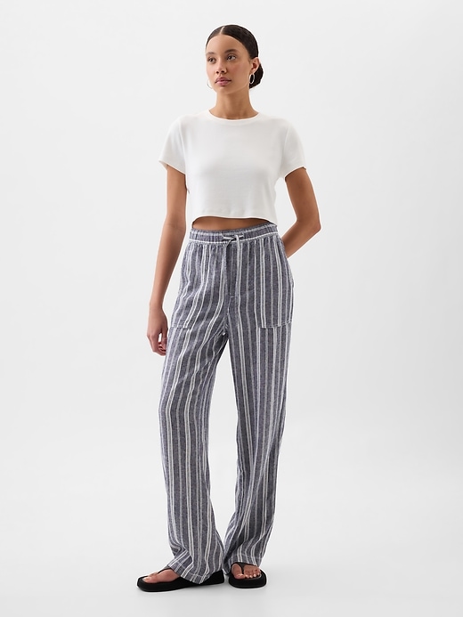 Image number 1 showing, Linen-Blend Wide-Leg Stripe Pull-On Pants