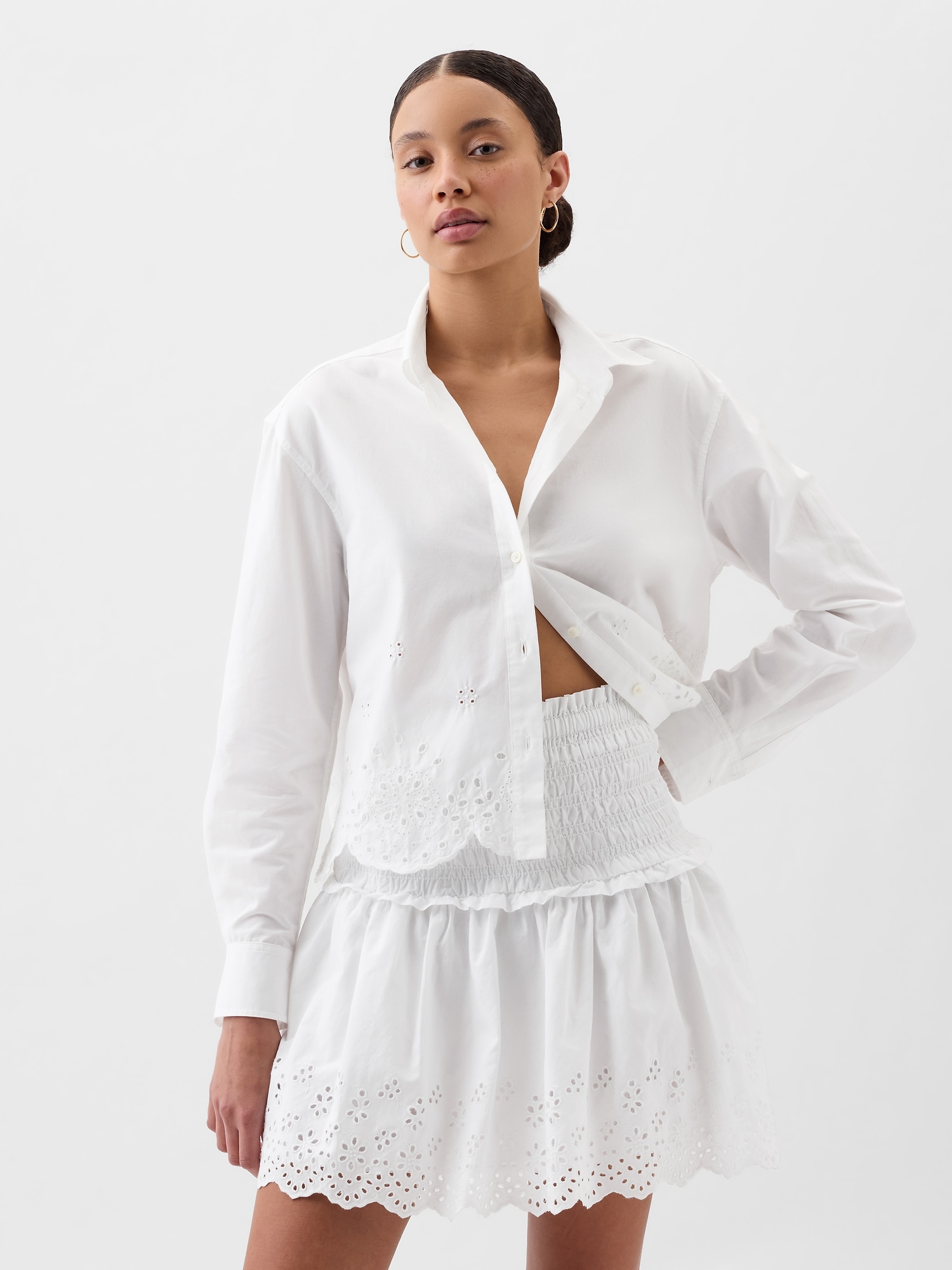 Cropped Eyelet Shirt