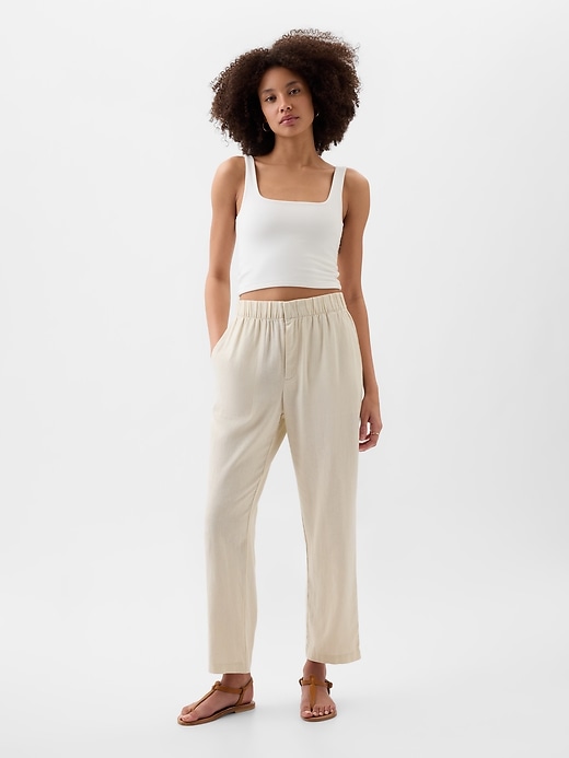Image number 7 showing, Linen-Blend Straight Pull-On Pants