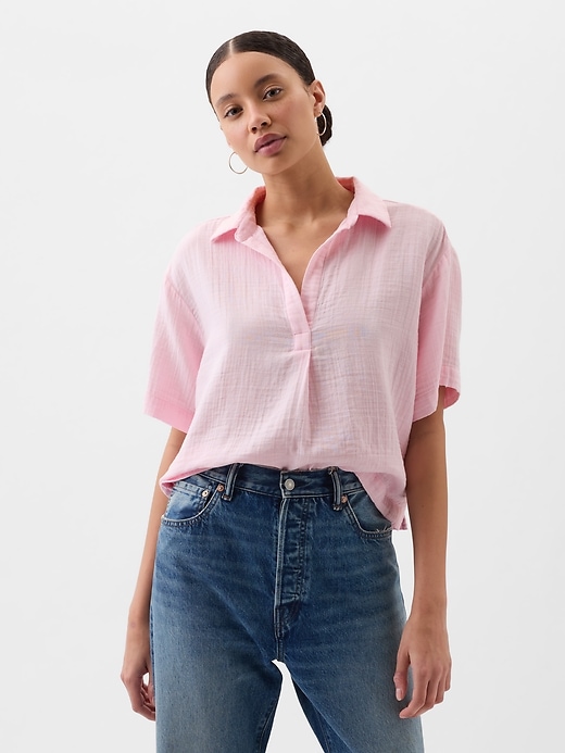 Image number 1 showing, Relaxed Gauze Popover Top