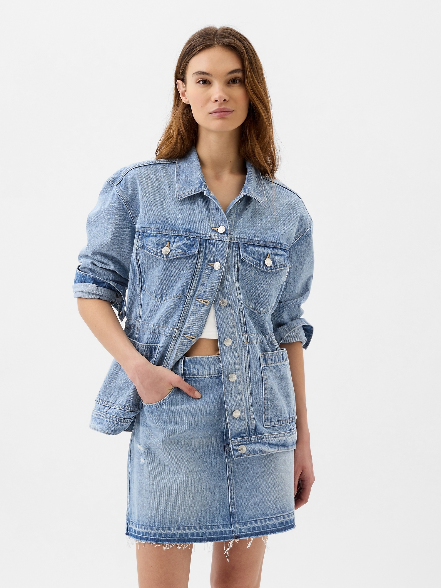 Cinched-Waist Denim Jacket