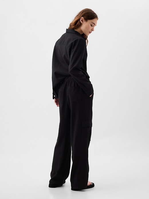 Image number 2 showing, Linen-Blend Wide-Leg Cargo Pull-On Pants