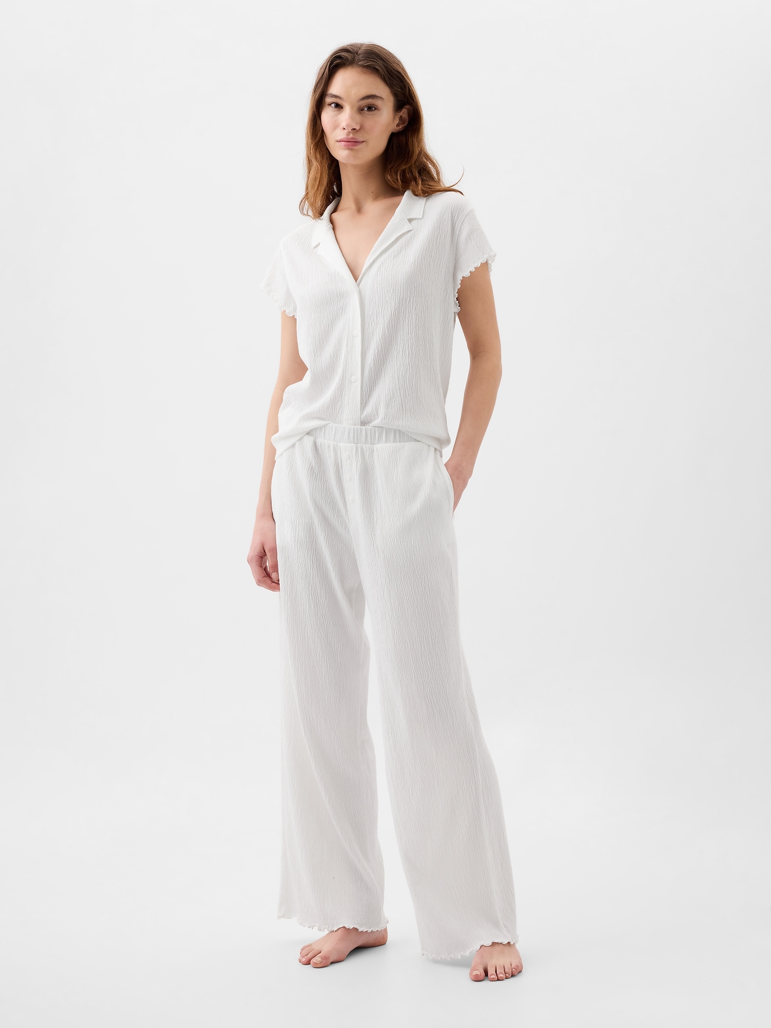 Crinkle Cotton Wide-Leg PJ Pants