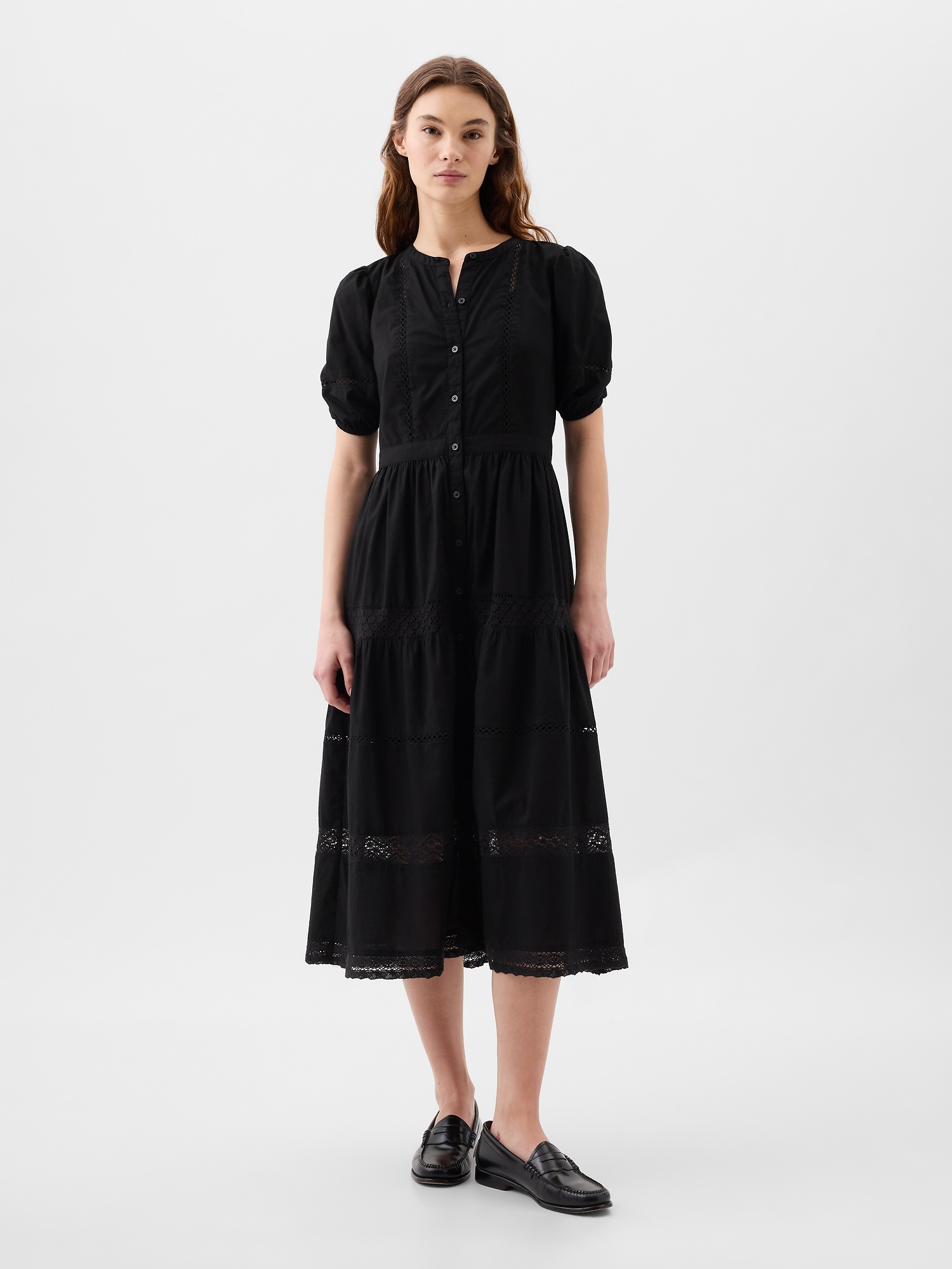Puff Sleeve Lace Midi Dress | Gap Factory