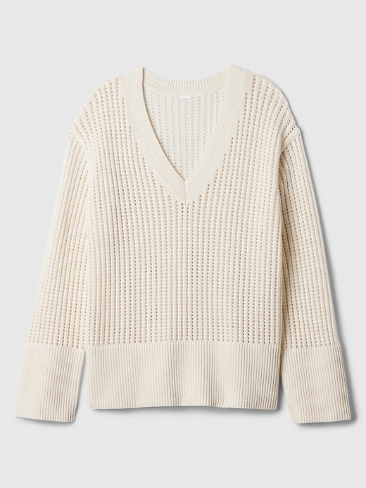 Image number 10 showing, Relaxed Crochet V-Neck Sweater