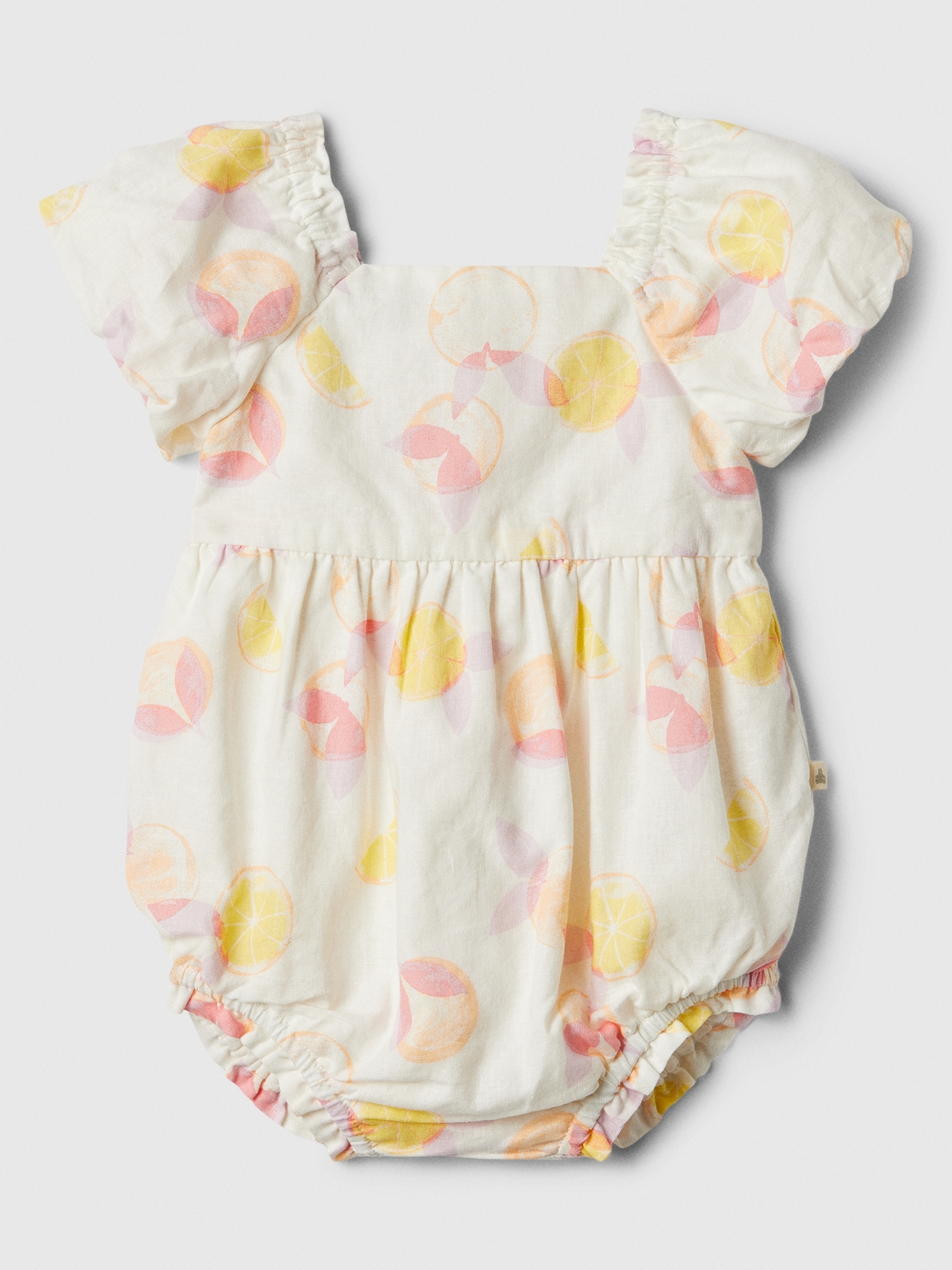 Baby Linen-Blend Puff Sleeve One-Piece