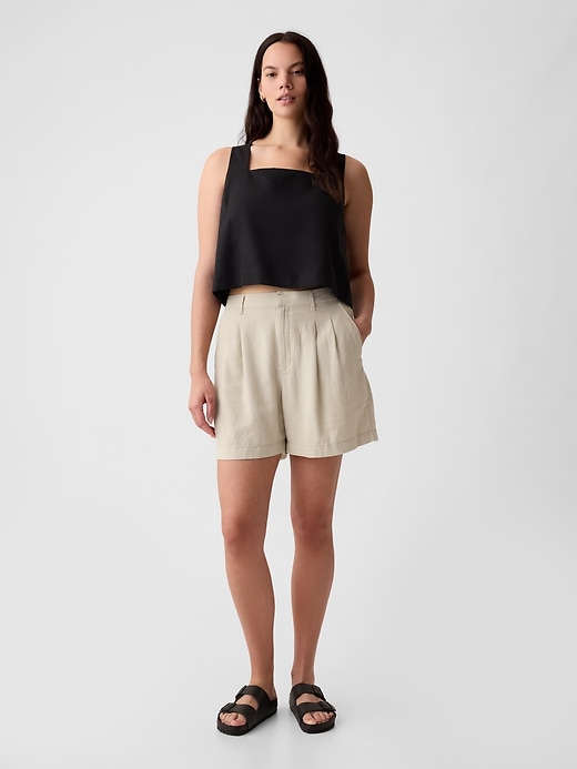 Image number 8 showing, 5" High Rise Linen-Blend Pleated Shorts