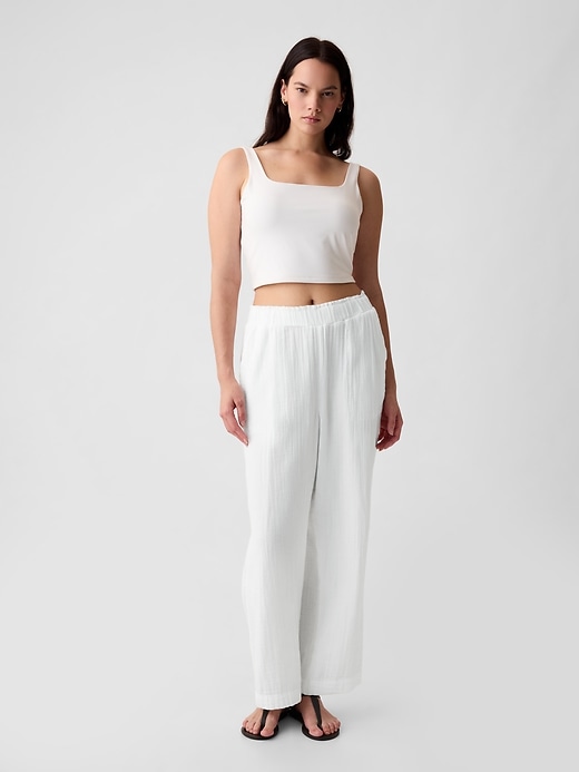 Image number 5 showing, Mid Rise Gauze Wide-Leg Pull-On Pants