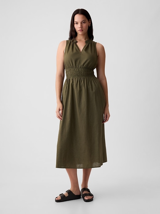 Image number 8 showing, Linen-Blend Splitneck Maxi Dress