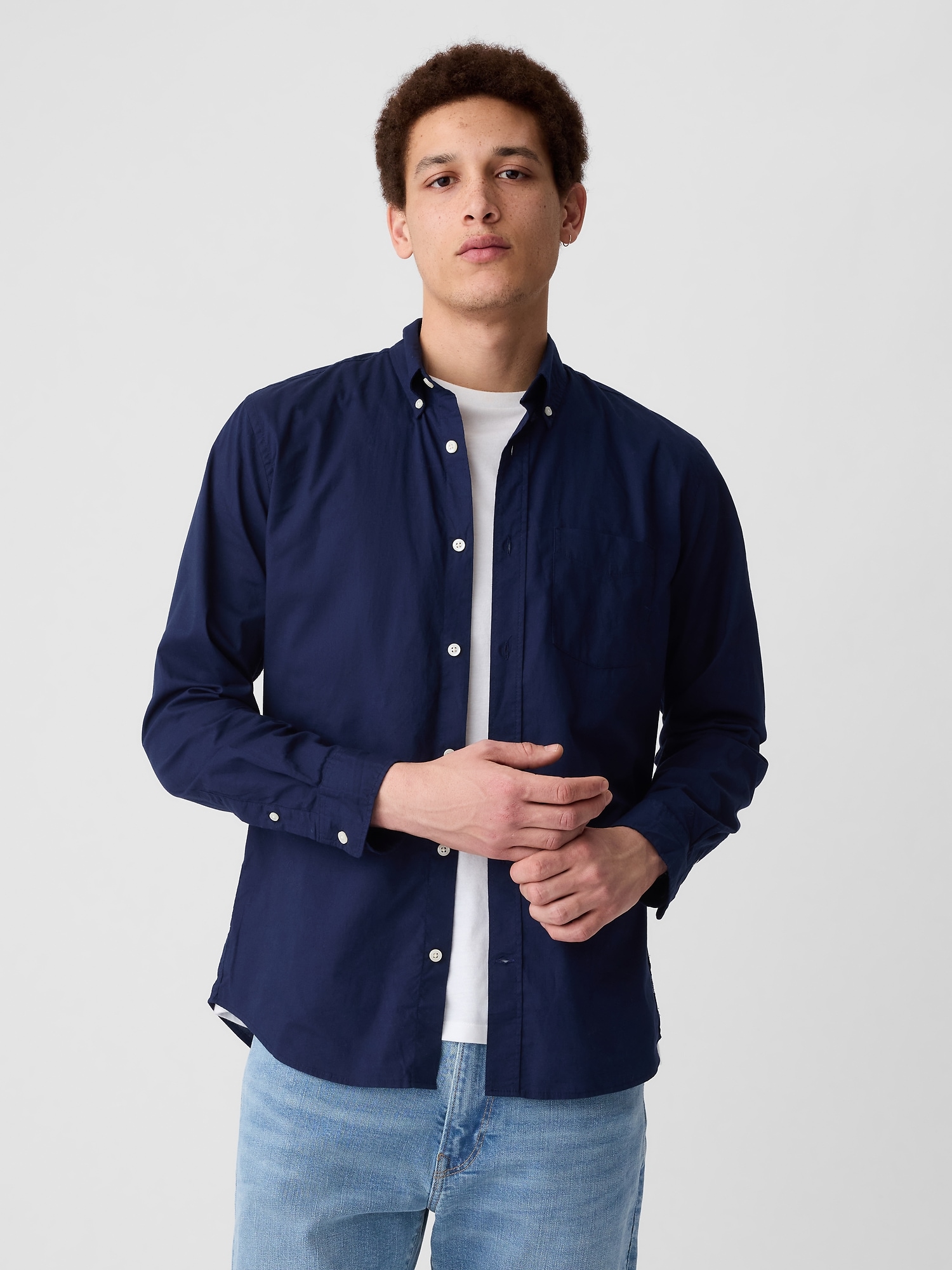 Stretch Poplin Shirt in Slim Fit