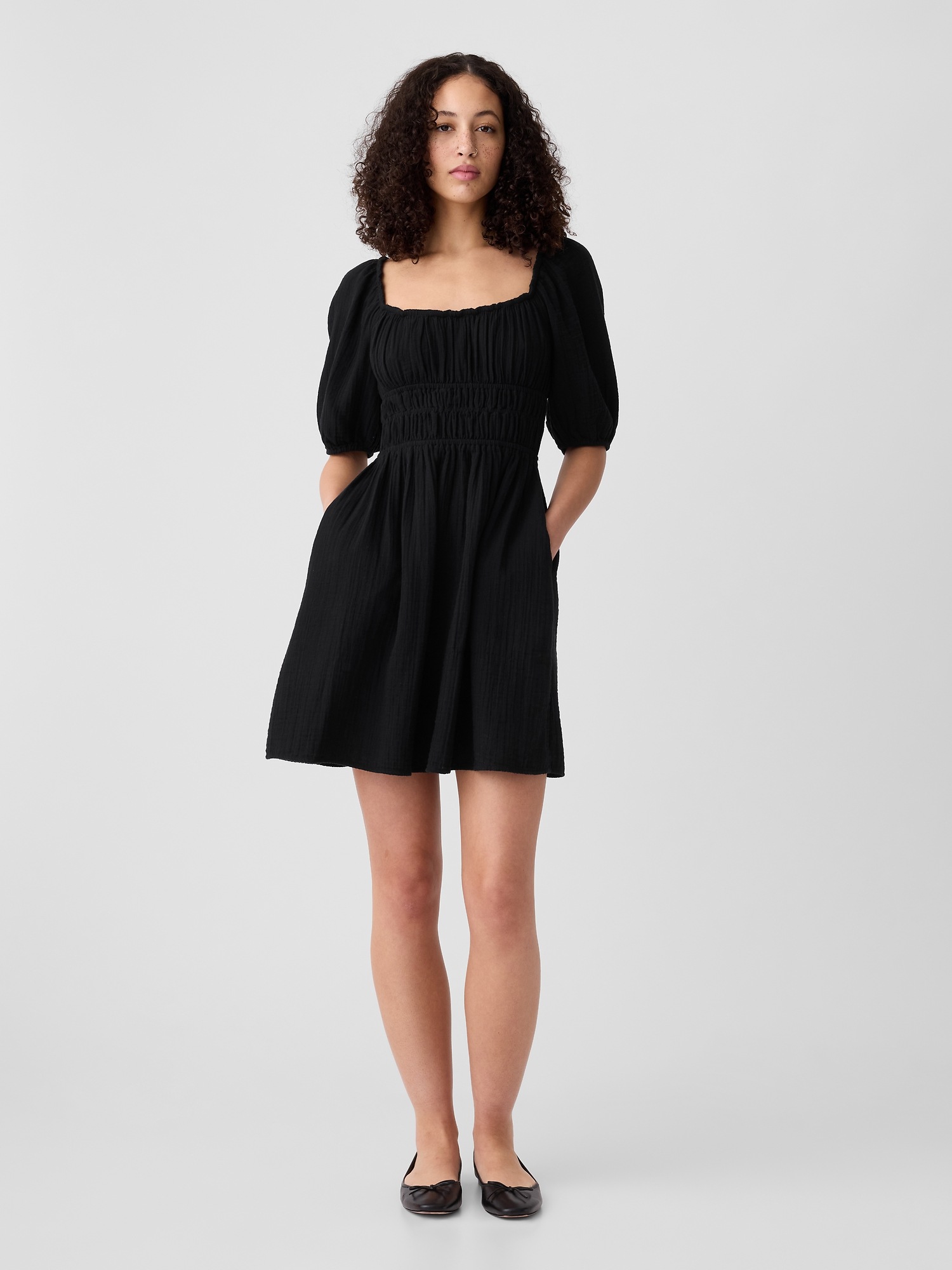 Gauze Smocked Squareneck Mini Dress Gap Factory